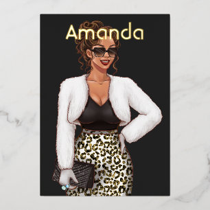 Con Relieve Metalizado Invitación de cumpleaños de moda de leopardo negro
