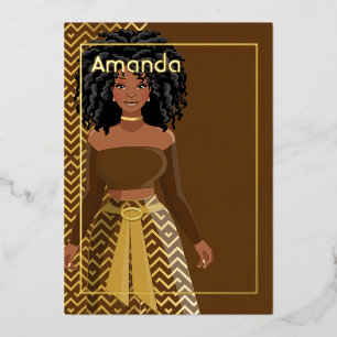 Con Relieve Metalizado Invitación de cumpleaños de niña afro en papel de 