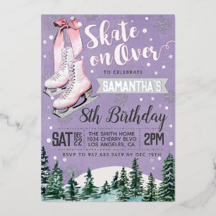 Con Relieve Metalizado Invitación de cumpleaños de patinaje sobre hielo