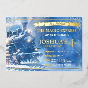 Con Relieve Metalizado Invitación de cumpleaños de Tren Mágico