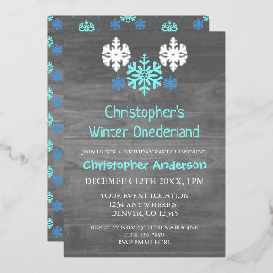 Con Relieve Metalizado Invitación de Cumpleaños de Winter Onederland Snow