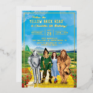 Con Relieve Metalizado Invitación de cumpleaños del mago de Oz