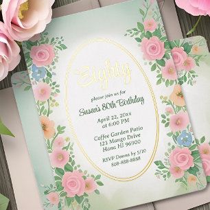 Con Relieve Metalizado Invitación de cumpleaños Floral acuática de primav
