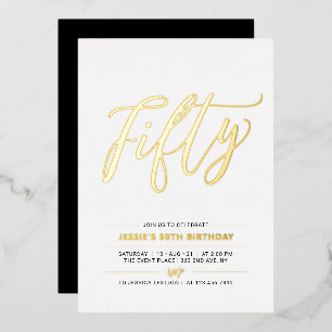 Con Relieve Metalizado Invitación de cumpleaños número 50 de oro moderno 
