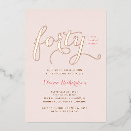 Con Relieve Metalizado Invitación de cumpleaños número cuarenta Glamurosa
