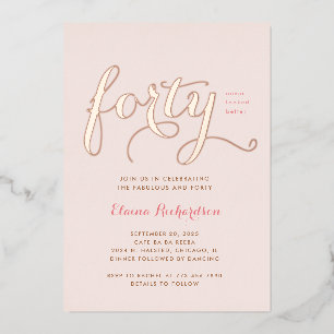 Con Relieve Metalizado Invitación de cumpleaños número cuarenta Glamurosa