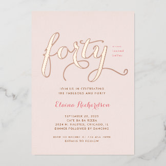 Con Relieve Metalizado Invitación de cumpleaños número cuarenta Glamurosa