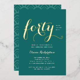 Con Relieve Metalizado Invitación de cumpleaños número cuarenta Glamurosa