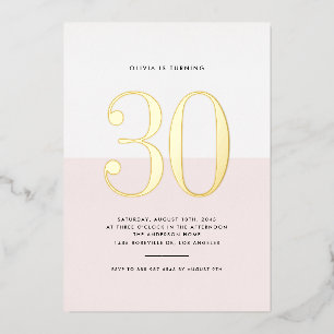 Con Relieve Metalizado Invitación de cumpleaños número treinta rosa y bla