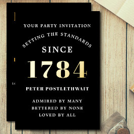 Con Relieve Metalizado Invitación de cumpleaños Oro negro cualquier año p