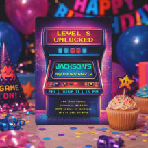 Invitación de cumpleaños para subir de nivel en la