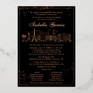 Con Relieve Metalizado Invitación de cumpleaños Quinceañera de oro rosa L