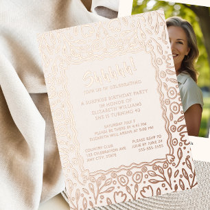 Con Relieve Metalizado Invitación de cumpleaños sorpresa personalizada fl