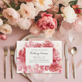 Con Relieve Metalizado Invitación de Despedida de Soltera Flores Rosadas 