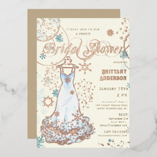 Con Relieve Metalizado Invitación de Ducha de Novia Copo de Nieve País de