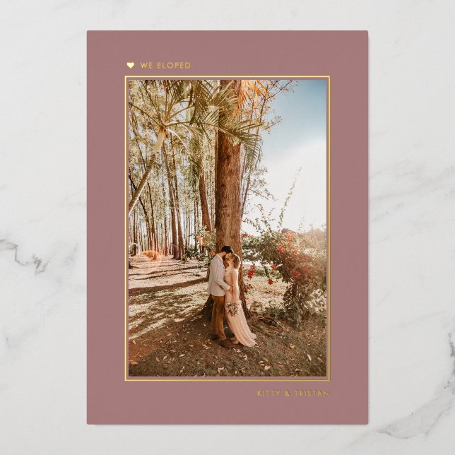 Con Relieve Metalizado Invitación de Elopement Mínimo De Oro Rosa Casado (Anverso)