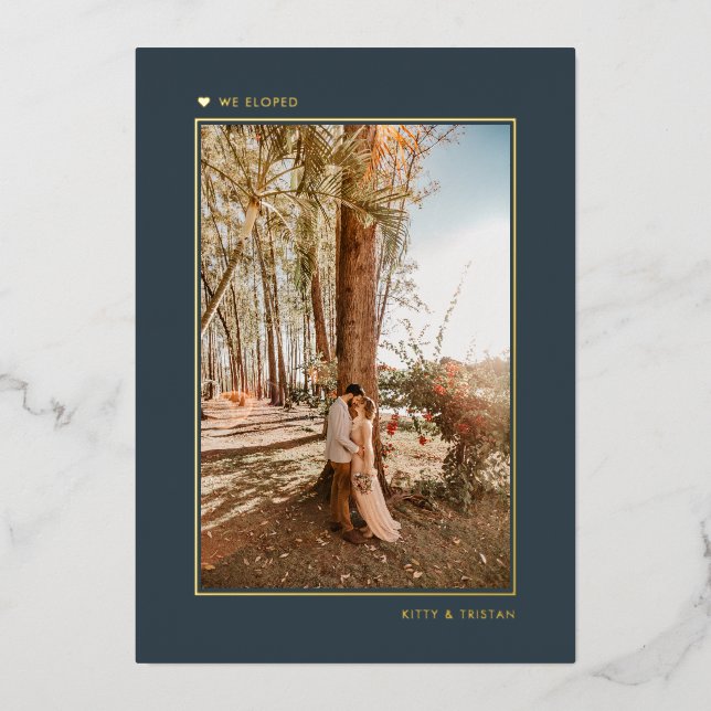 Con Relieve Metalizado Invitación de Elopement Mínimo Gray Gold Casada (Anverso)