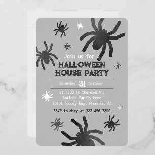 Con Relieve Metalizado Invitación de fiesta de Halloween de araña espeluz