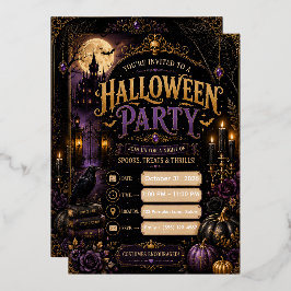 Con Relieve Metalizado Invitación de fiesta de Halloween gótico editable 