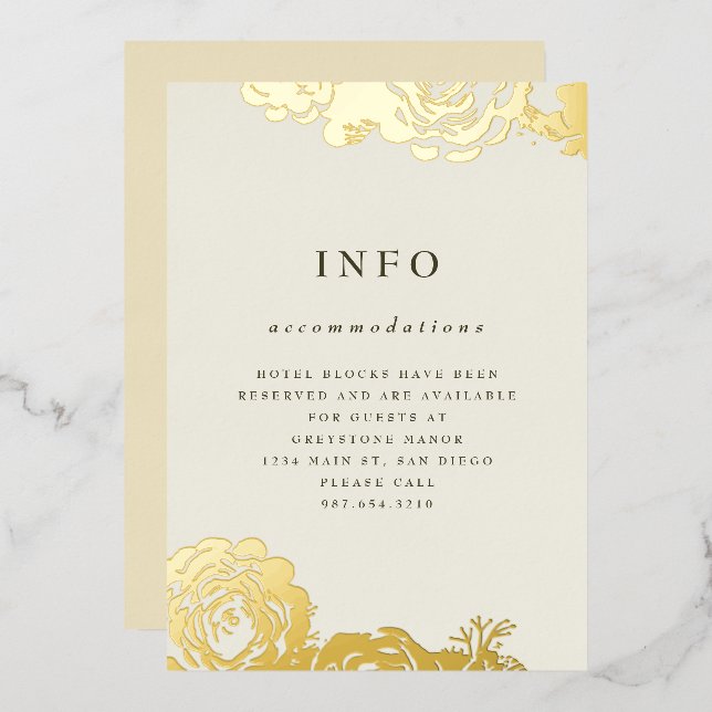 Con Relieve Metalizado Invitación de flores de oro (Anverso/Reverso)