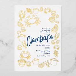 Con Relieve Metalizado Invitación de Foil para Clambake Costero