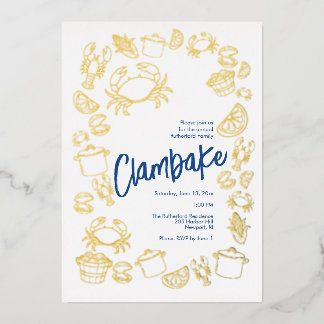 Con Relieve Metalizado Invitación de Foil para Clambake Costero