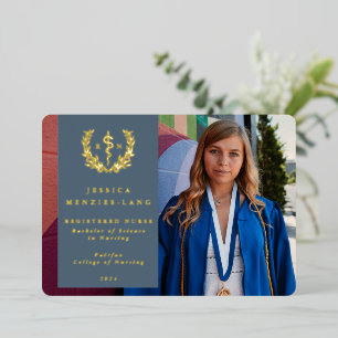 Con Relieve Metalizado Invitación de foto de graduación de álabes de Blue
