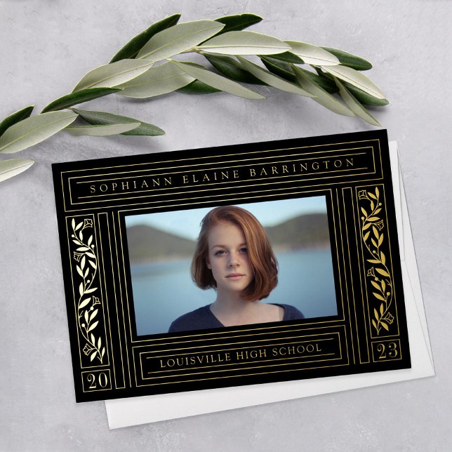 Con Relieve Metalizado Invitación de fotos de graduación en negro y oro (Subido por el creador)