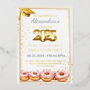 Con Relieve Metalizado Invitación de graduación 2025 Donuts and Degrees