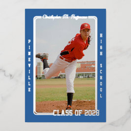 Con Relieve Metalizado Invitación de Graduación Azul Real Atlética