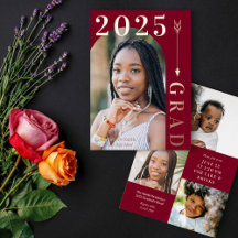 Invitación de graduación Burgundy Rose Gold Arch &