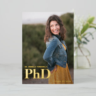 Con Relieve Metalizado Invitación de graduación de doctorado Gold Photo