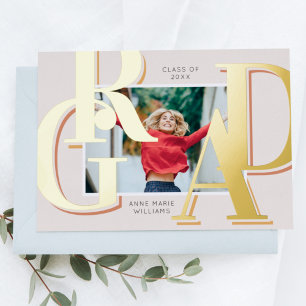 Con Relieve Metalizado Invitación de graduación de fotografía Gold Terrac