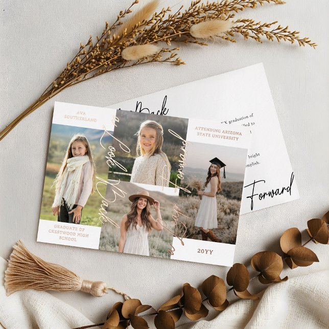 Con Relieve Metalizado Invitación de graduación entonces y ahora de Colla (Graduation Then & Now Photo Collage Announcement)