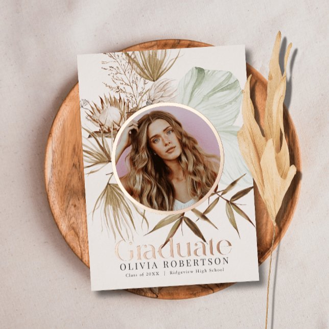 Con Relieve Metalizado Invitación de graduación fotográfica Boho Reviera (Subido por el creador)