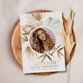 Con Relieve Metalizado Invitación de graduación fotográfica Boho Reviera