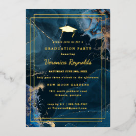 Con Relieve Metalizado Invitación de graduación Geode Marble | Oro Azul M