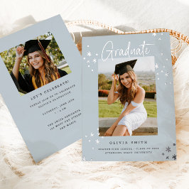 Con Relieve Metalizado Invitación de Graduación Graduada Gris Gris Modern