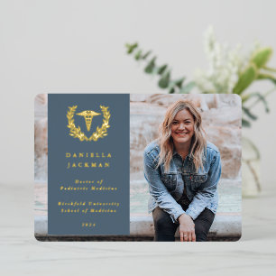 Con Relieve Metalizado Invitación de Graduación Médica del Caduceo Azul