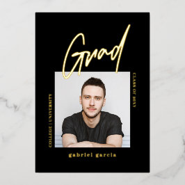 Con Relieve Metalizado Invitación de Graduación Simple Moderna Negra Dora