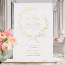 Invitación de hoja de olivo romana en lámina de or