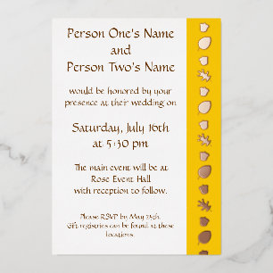 Con Relieve Metalizado Invitación de Hojas de Otoño en Hoja de Oro Amaril