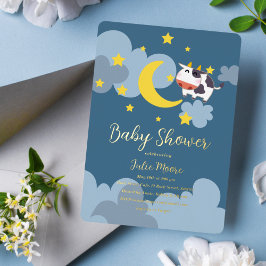 Con Relieve Metalizado Invitación de Moo Over the Moon Baby Shower