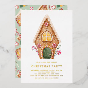Con Relieve Metalizado Invitación de Navidad Casa de Pan de Jengibre Alta