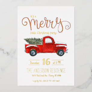 Con Relieve Metalizado Invitación de Navidad de Camión Rojo Vintage