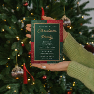Con Relieve Metalizado Invitación de Navidad Elegante Esmeralda Dorada