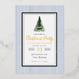 Con Relieve Metalizado Invitación de Navidad Navy Cottagecore