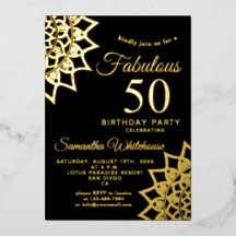 Invitación de oro negro fabuloso cumpleaños 50 de