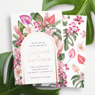 Con Relieve Metalizado Invitación de Papel Aluminizado para Boda Tropical