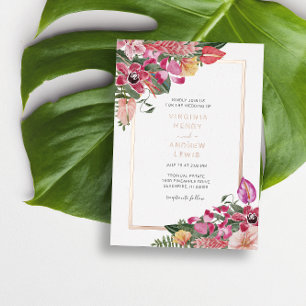 Con Relieve Metalizado Invitación de Papel Aluminizado para Boda Tropical
